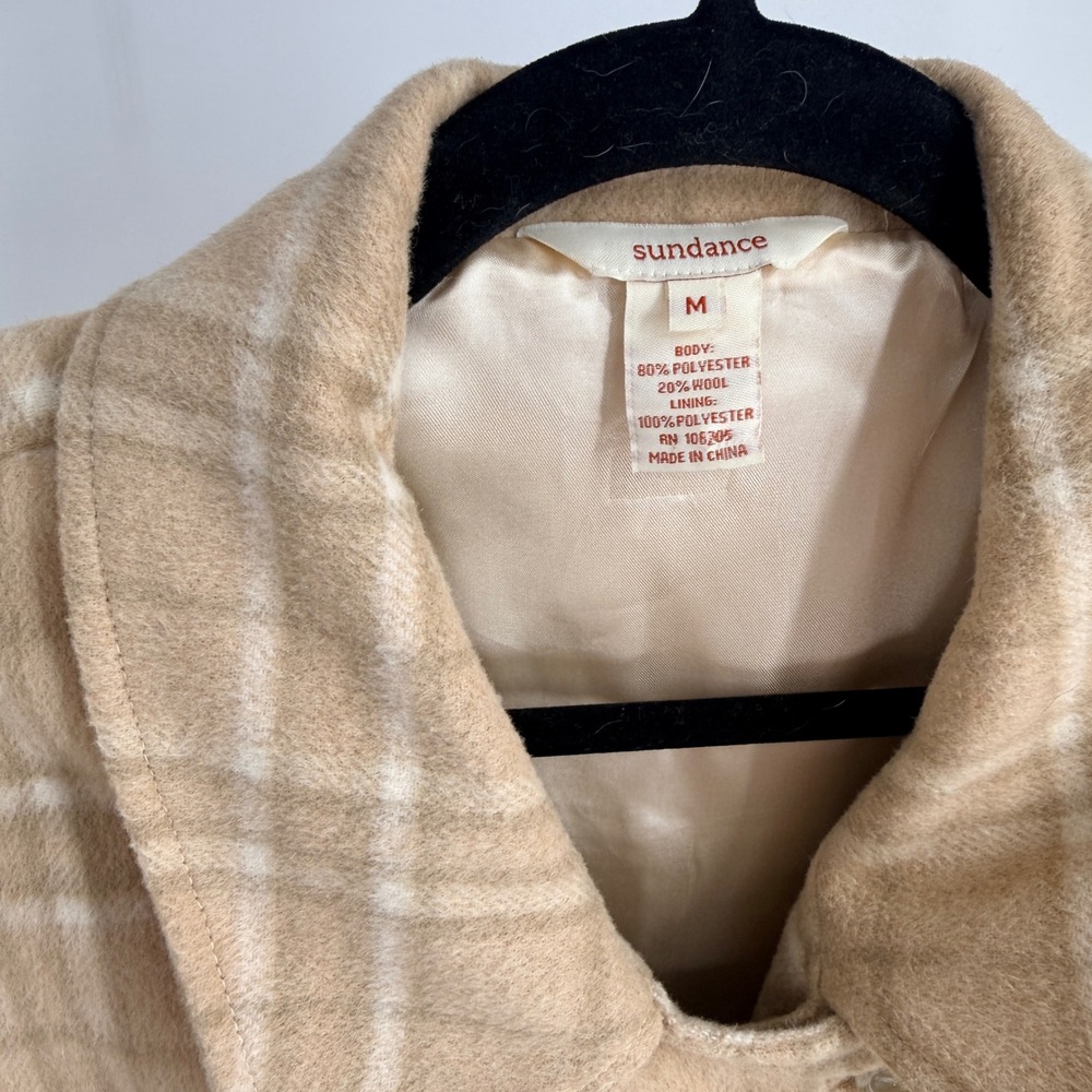 Sundance Tan Plaid Wool Blend Double Breasted Pea Coat Jacket M Neutral Fall - Picture 3 of 7